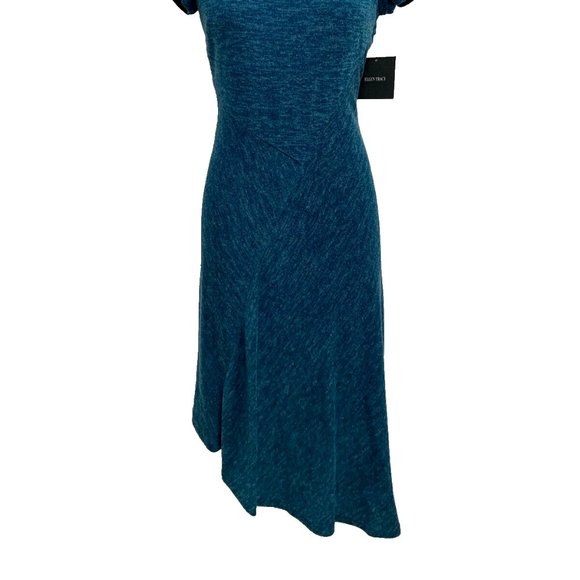 Ellen Tracy NWT Peacock Blue Sweater Dress Fit & Flare Asymmetrical Hem size 4 - Picture 5 of 6